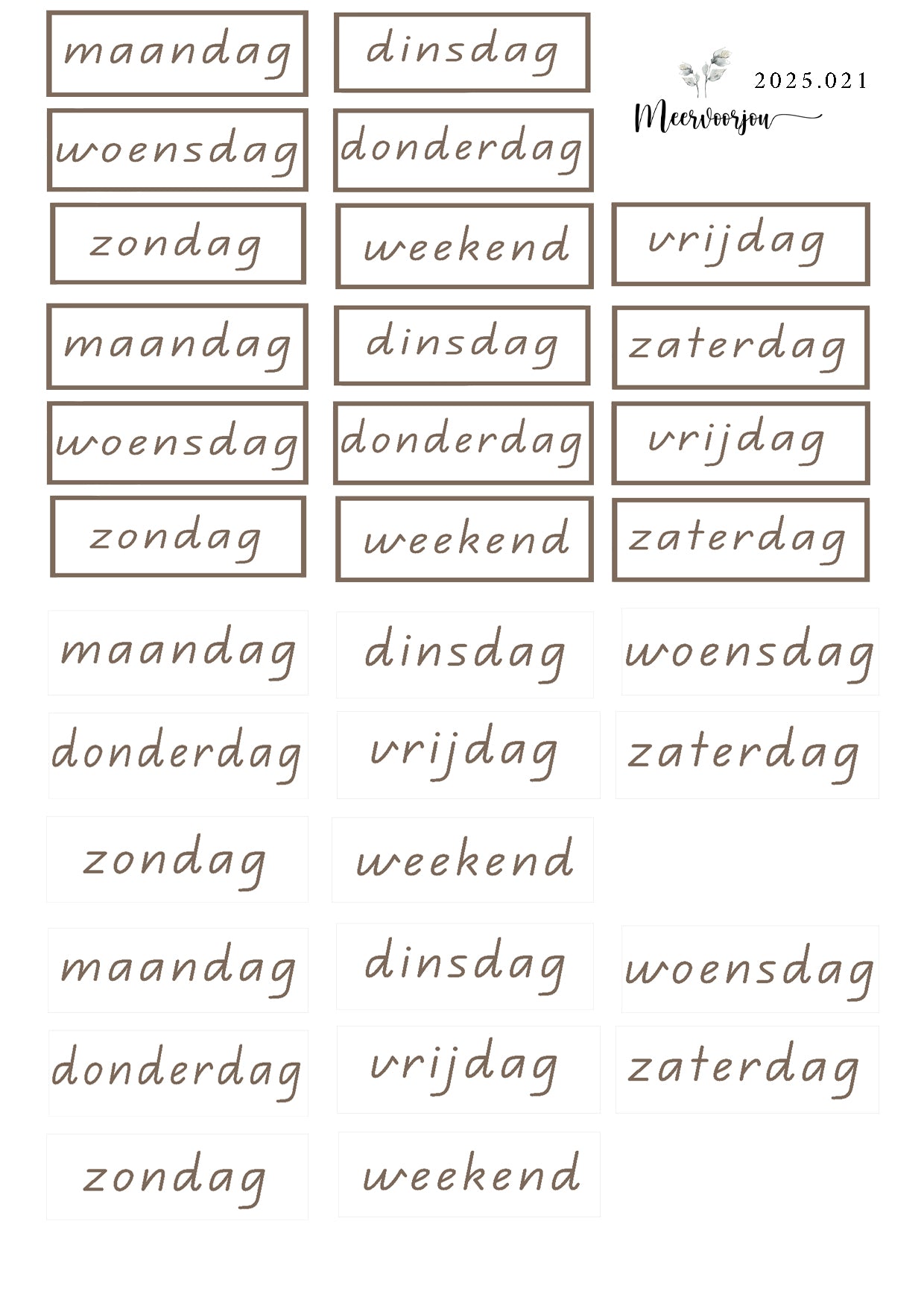 Journal sticker - Dagen van de week bruin