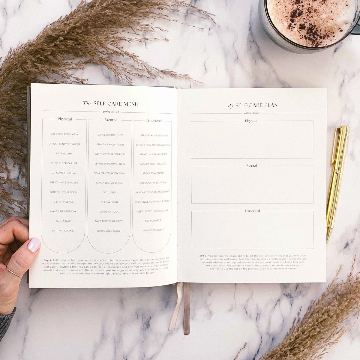 Daily Self-Care (Almond) Reflection and Gratitude Journal (Blush&Gold)
