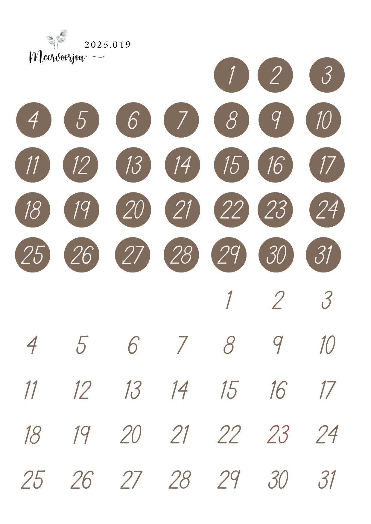 Journal sticker - Cijfers bruin 1 - 31