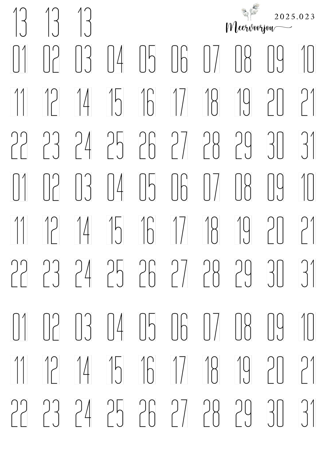 Journal sticker - cijfers transparant