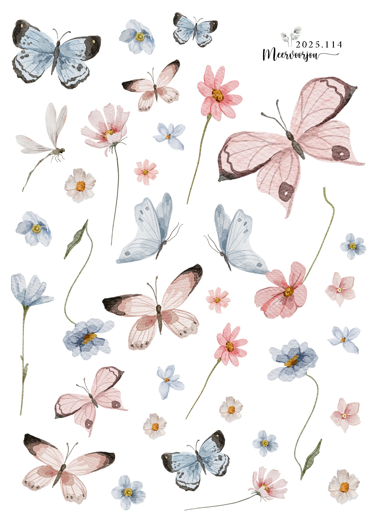 Journal sticker - spring butterflies and flowers