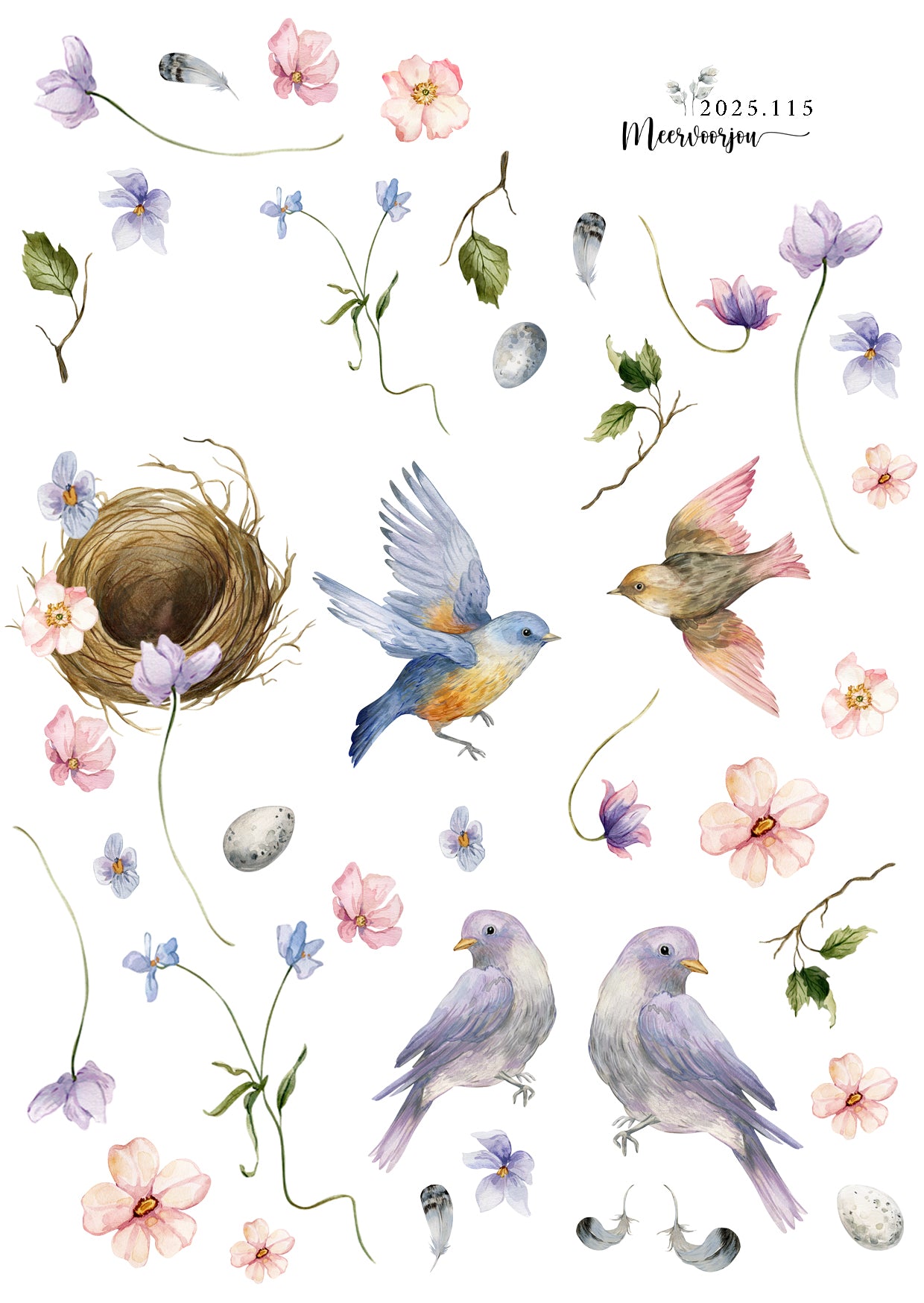 Journal sticker - birds and flowers