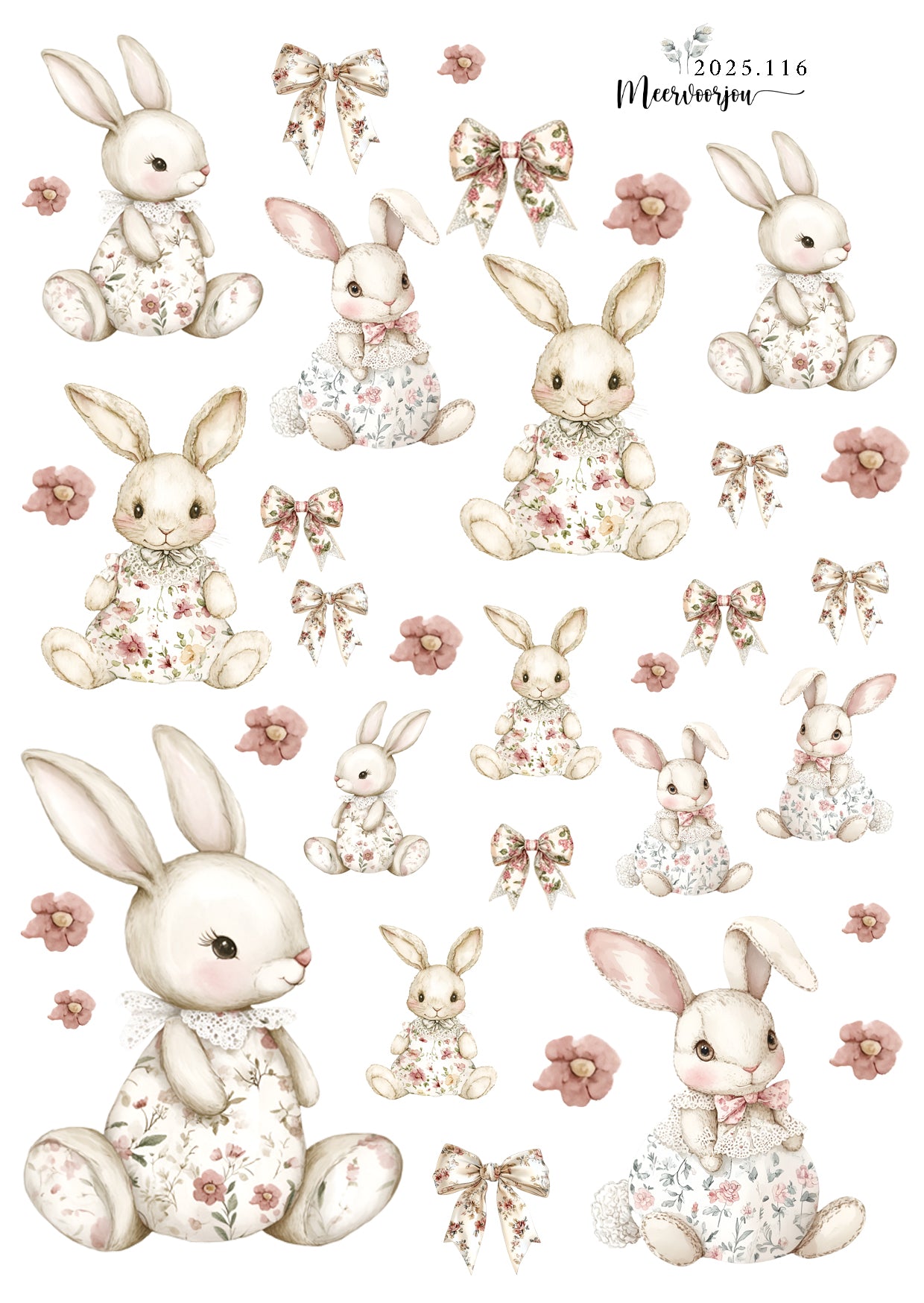 Journal sticker - konijntjes en strikjes