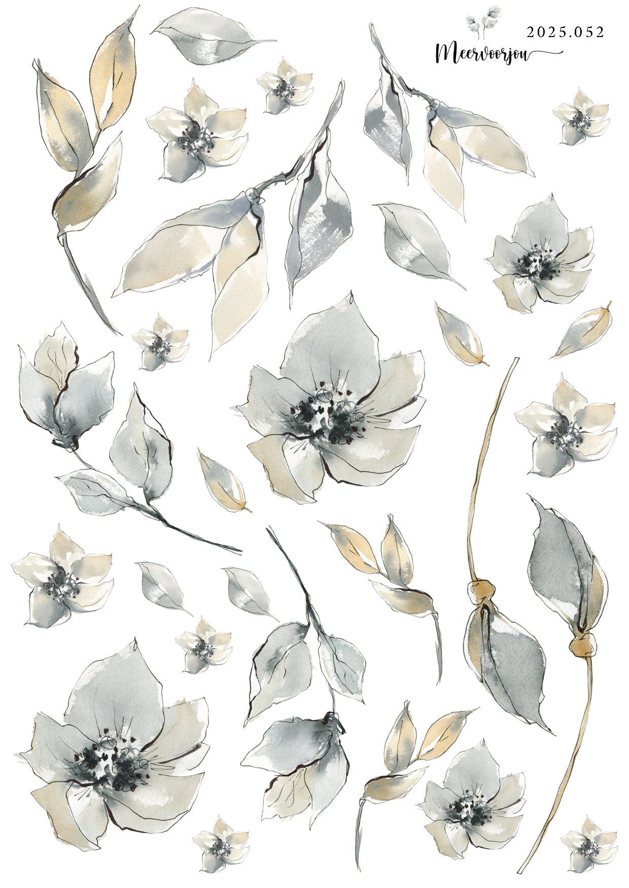 Journal stickers - Flowers blue and beige