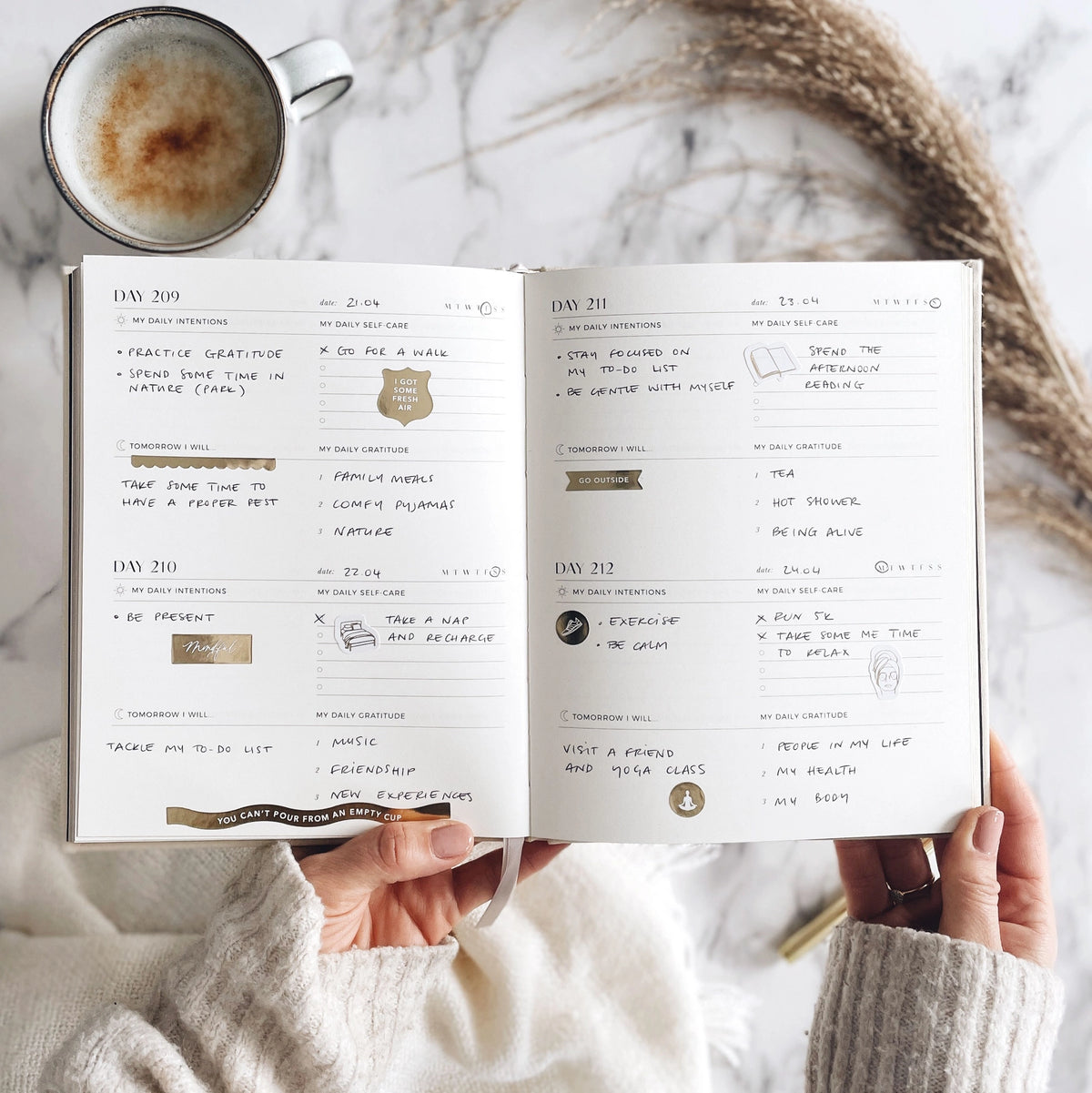 Daily Self-Care (Almond) Reflection and Gratitude Journal (Blush&Gold)