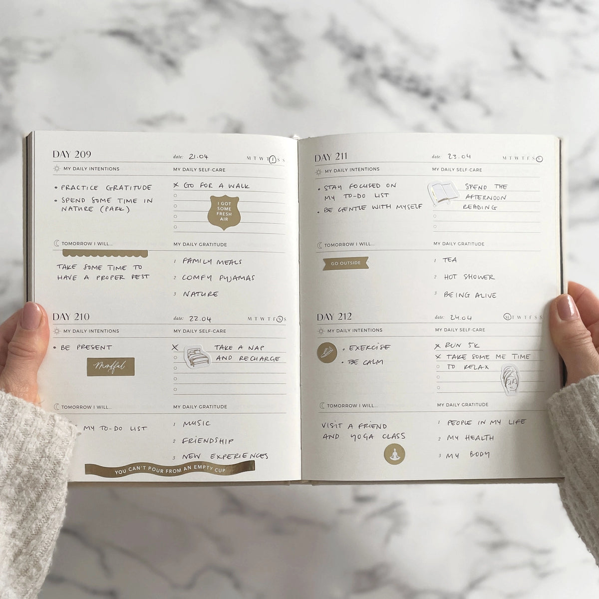 Daily Self-Care (Almond) Reflection and Gratitude Journal (Blush&Gold)