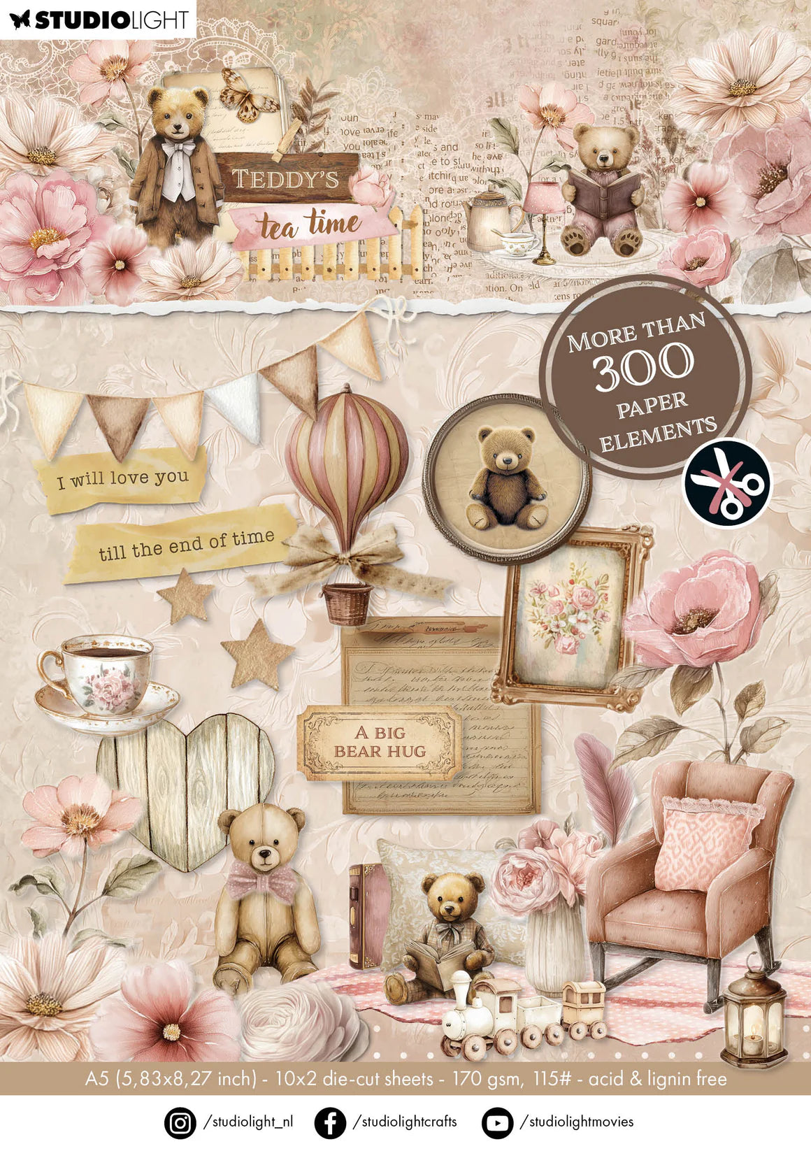 Studio Light -Die-cut Paper Pad More than 300 elements Teddy's Tea Time