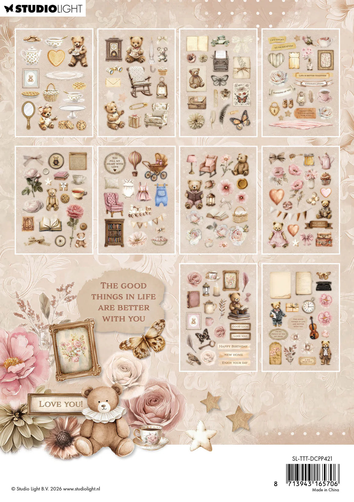Studio Light -Die-cut Paper Pad More than 300 elements Teddy's Tea Time
