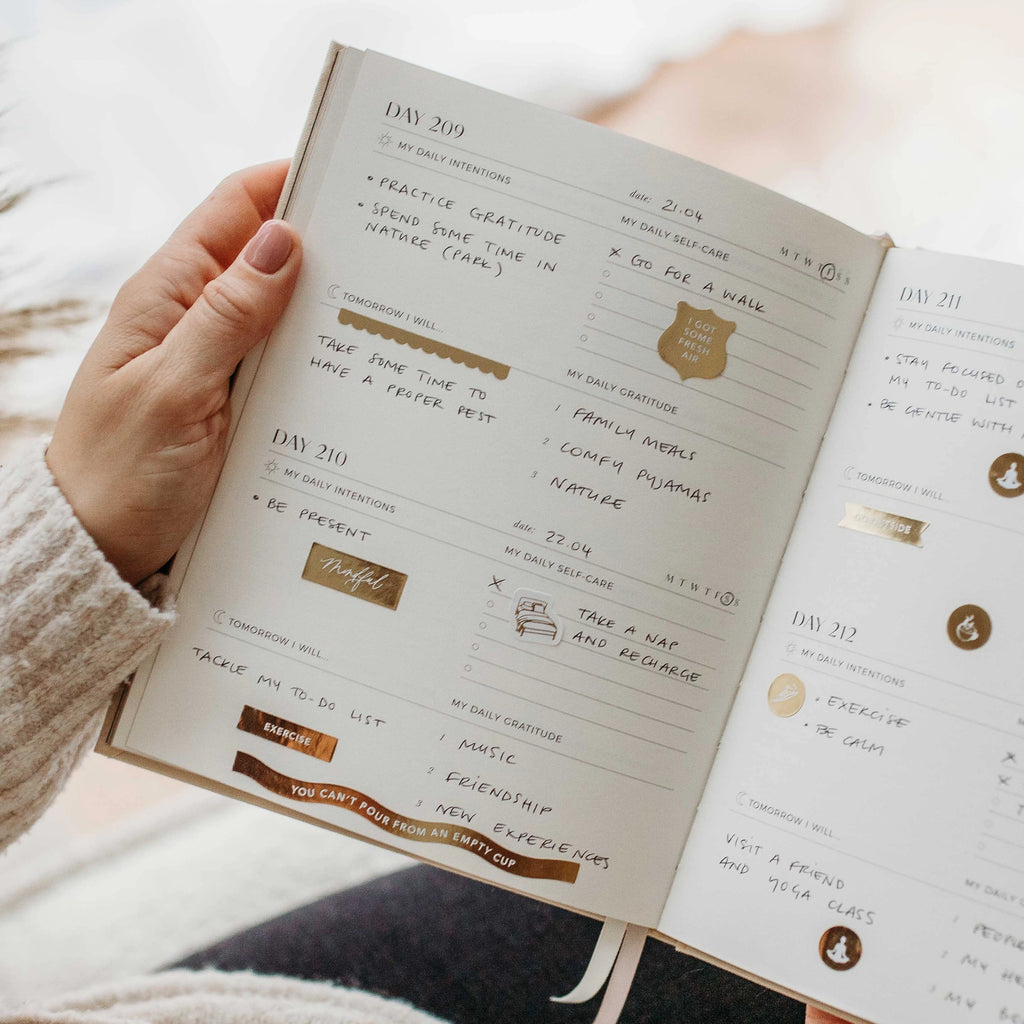 Daily Self-Care (Jupiter) Reflection and Gratitude Journal (Blush&Gold)