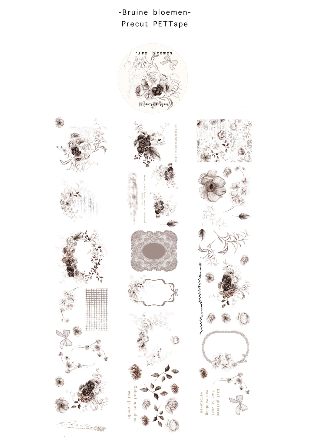 Pre-cut PETTape - Bruine bloemen
