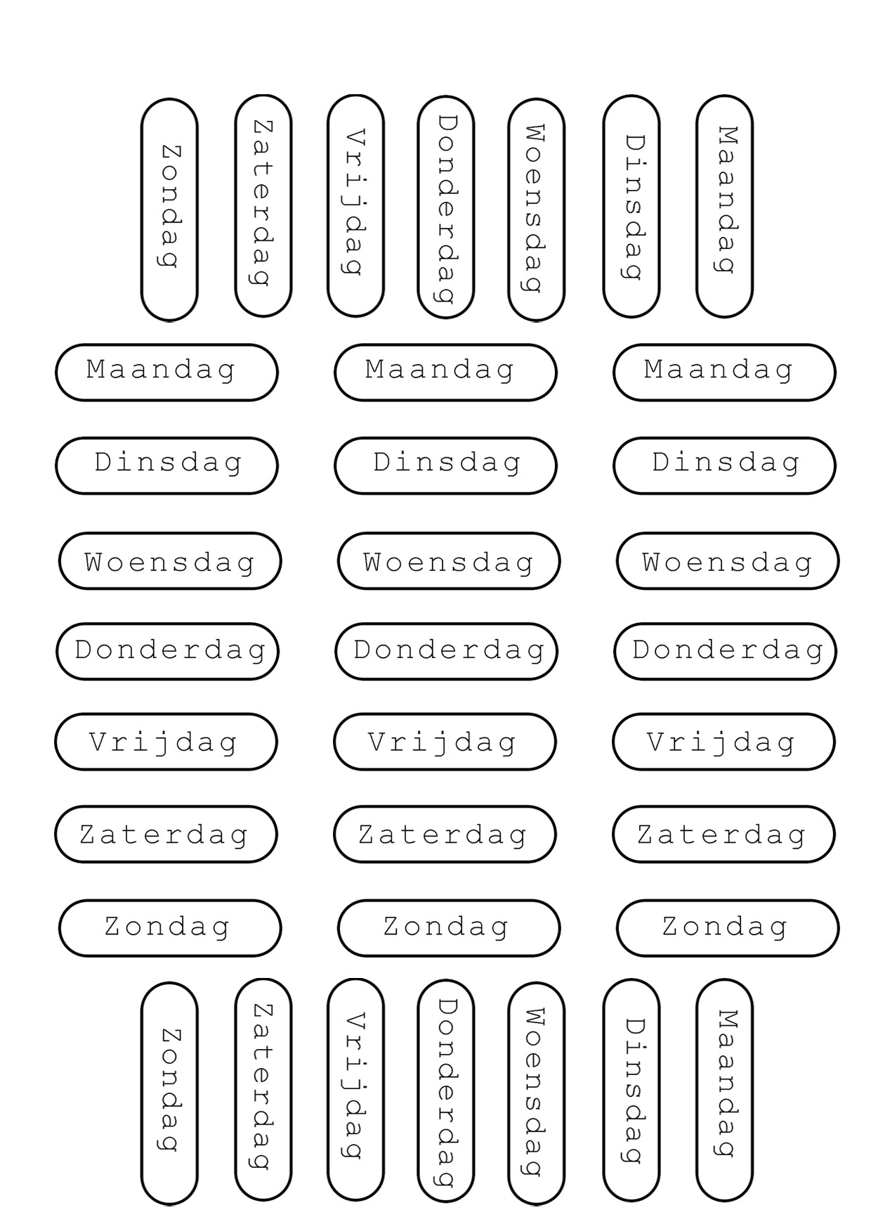Journal sticker - dagen van de week wit