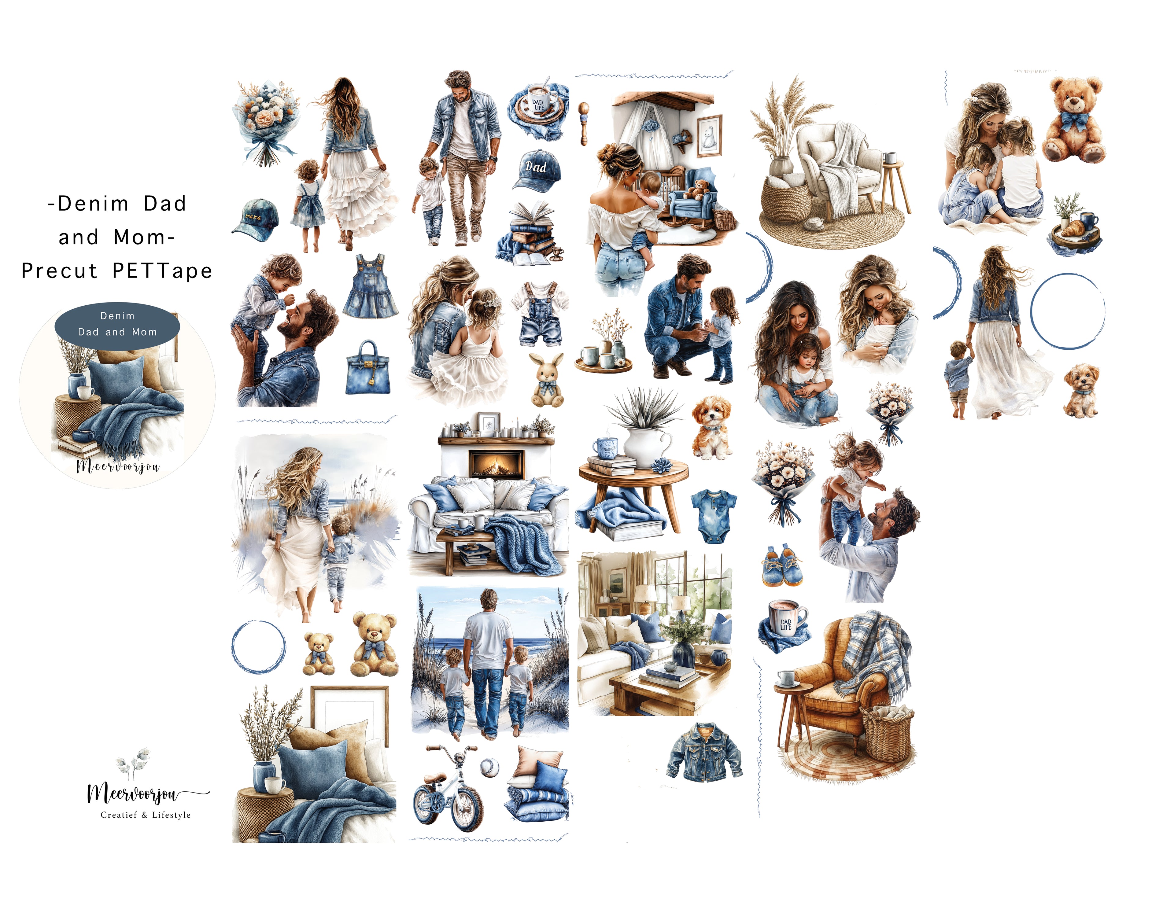 Pre-cut PETTape - Denim Dad and Mom