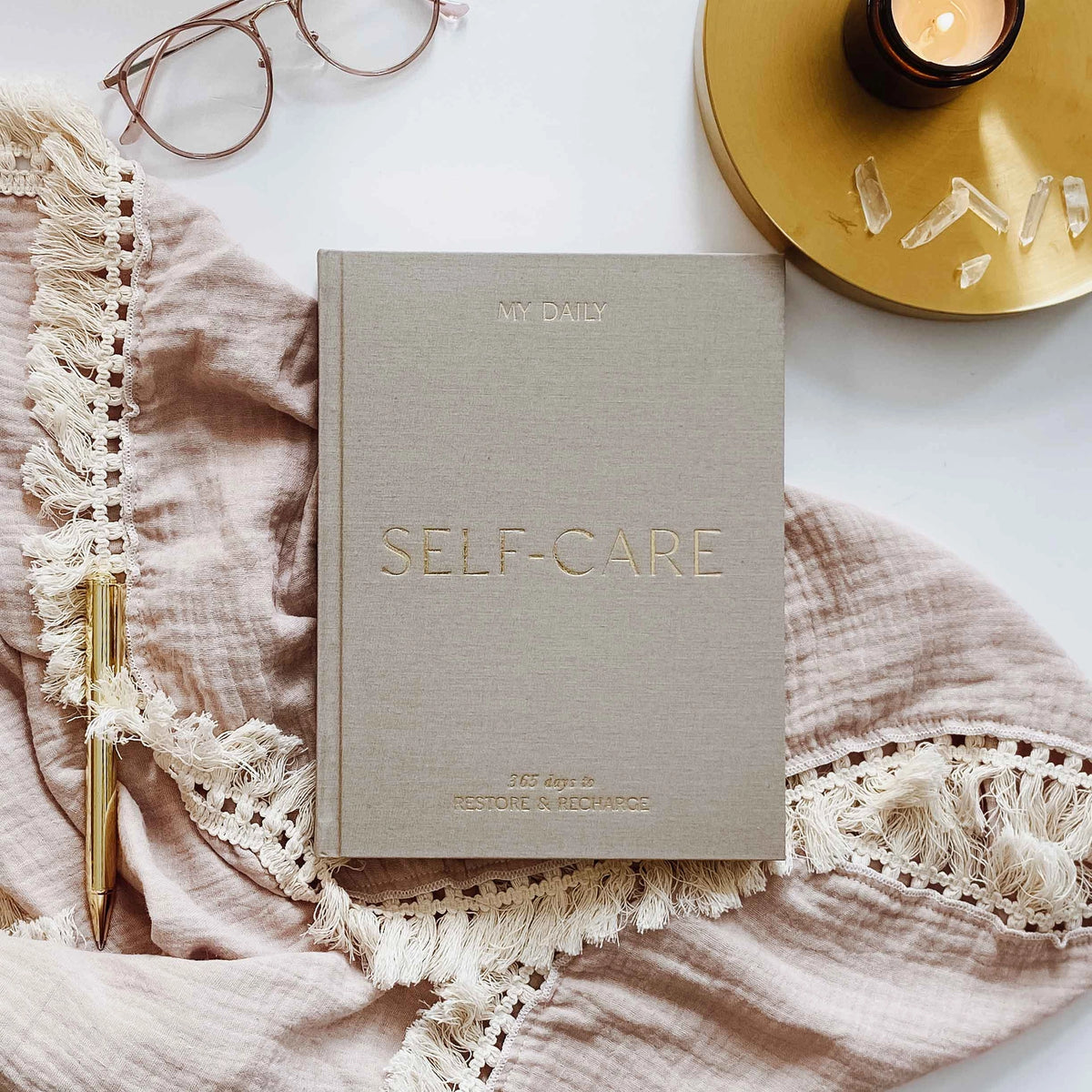 Daily Self-Care (Pebble) Reflection and Gratitude Journal (Blush&Gold)