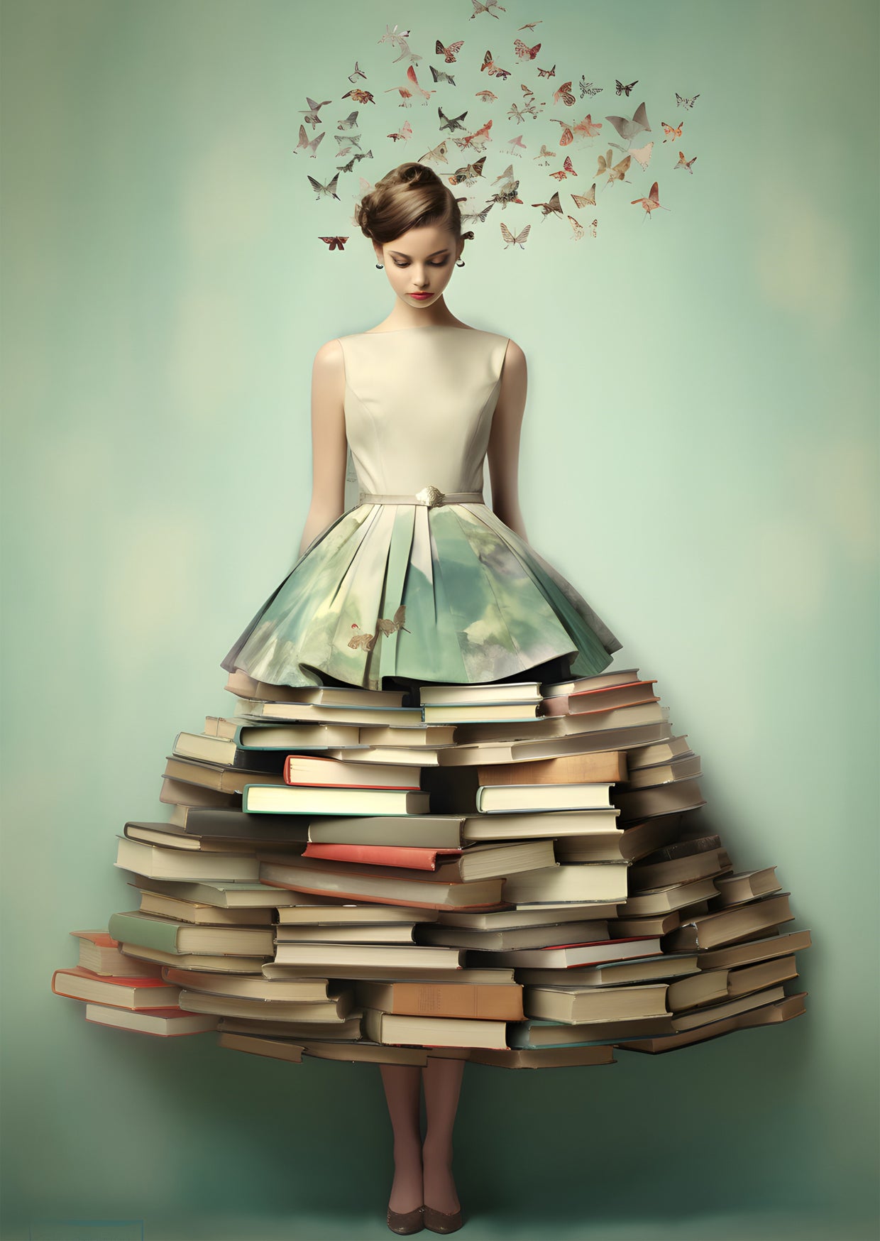 Ansichtkaart - Boekenjurk met vlinders