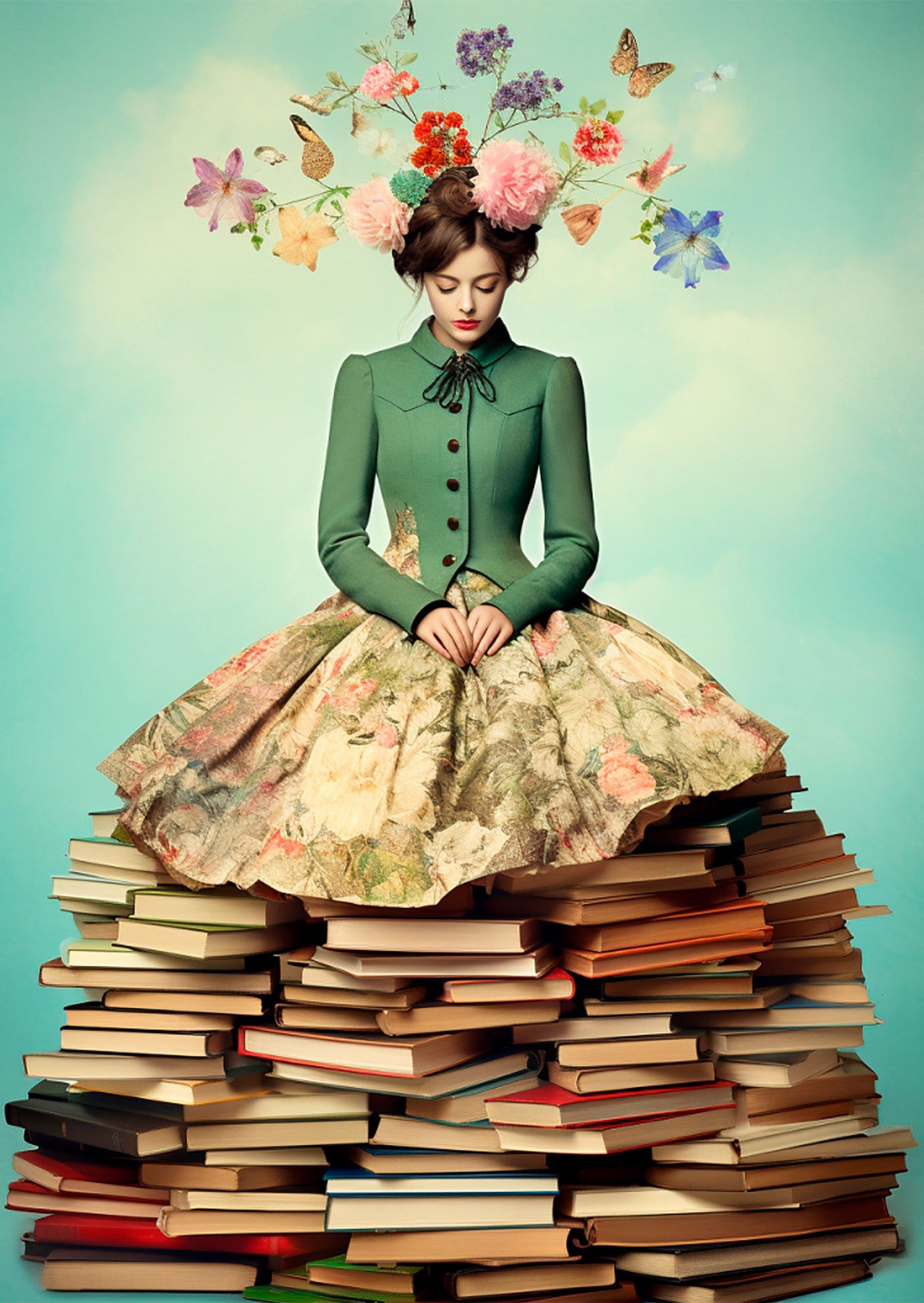 Ansichtkaart - Boekenjurk met bloemen