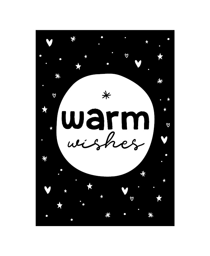 Kerstkaart - zwart|wit - warm wishes - Meervoorjou