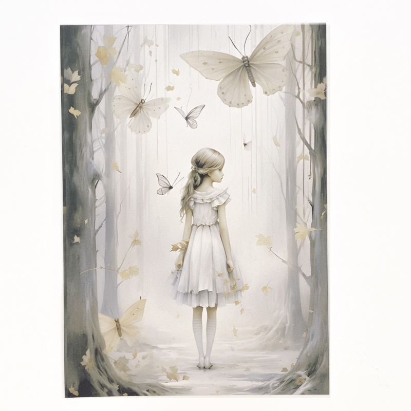 Ansichtkaart - Fairy tail meisje met vlinders in het bos
