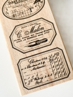 Houten stempel - met 4 antieke labels