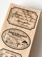 Houten stempel - met 4 antieke labels